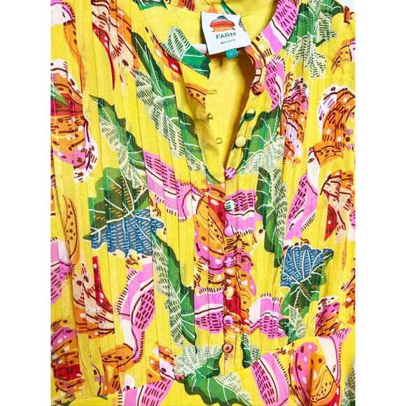 Farm Rio Yellow Beaks & Bananas Layered Ruffled Mini Dress Large - Picture 8 of 13